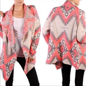 Kate Collection Tribal Aztec Open Front Cardigan